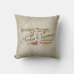 Vintage French Brewery Advertisement Throw Pillow