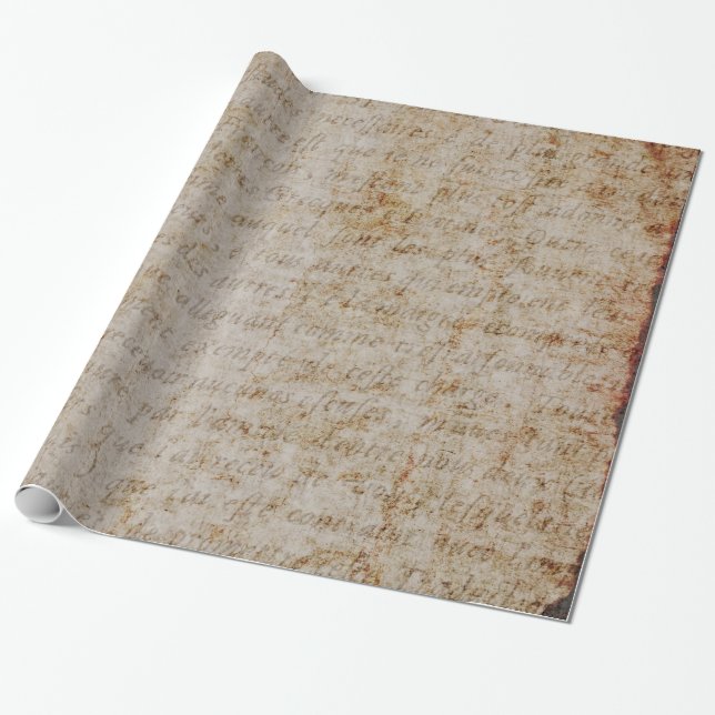 Vintage French Brown Tan Text Parchment Paper (Unrolled)