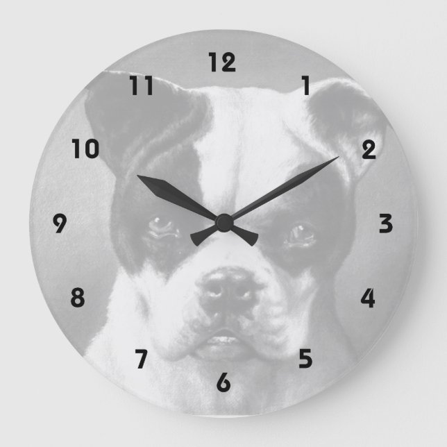 Vintage French Bulldog art Large Clock (Front)