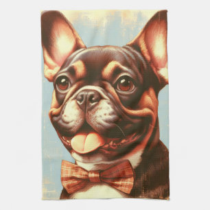 Vintage French Bulldog Painting Portrait Kitchen Towel