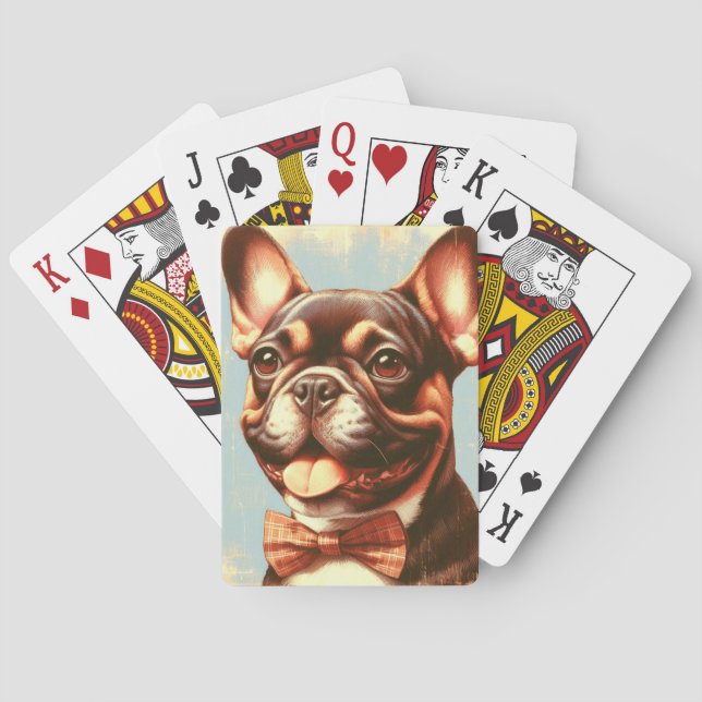 Vintage French Bulldog Painting Portrait Playing Cards (Back)