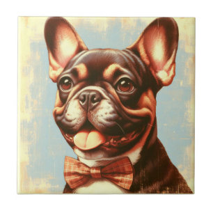 Vintage French Bulldog Painting Portrait Tile