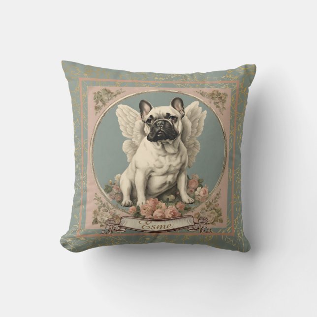 Vintage French Bulldog Personalized  Throw Pillow (Front)