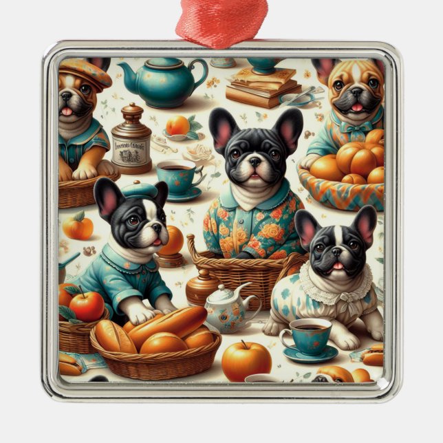 Vintage French Bulldog Seamless Metal Ornament (Front)