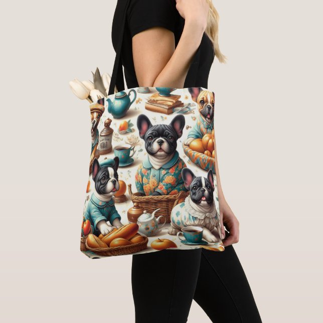 Vintage French Bulldog Seamless Tote Bag (Close Up)