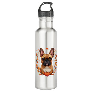 Vintage French Bulldog with Autumn Leaf Wreath and 710 Ml Water Bottle