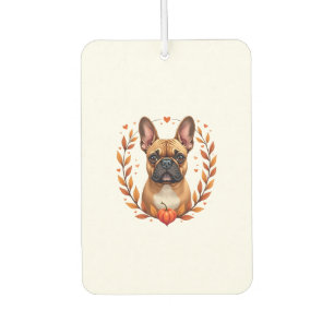 Vintage French Bulldog with Autumn Leaf Wreath and Air Freshener