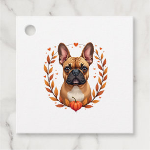 Vintage French Bulldog with Autumn Leaf Wreath and Favour Tags