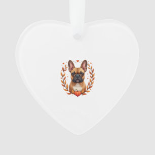 Vintage French Bulldog with Autumn Leaf Wreath and Ornament
