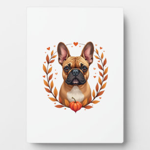 Vintage French Bulldog with Autumn Leaf Wreath and Plaque