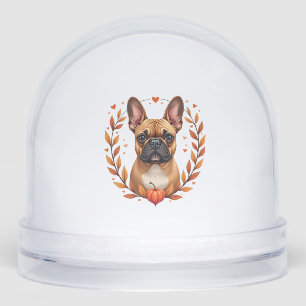 Vintage French Bulldog with Autumn Leaf Wreath and Snowglobe