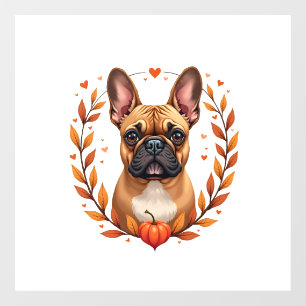 Vintage French Bulldog with Autumn Leaf Wreath and Window Cling