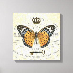 Vintage French Butterfly stretched canvas Print