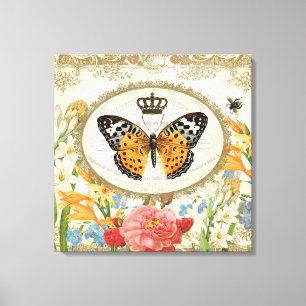 Vintage French Butterfly stretched canvas Print