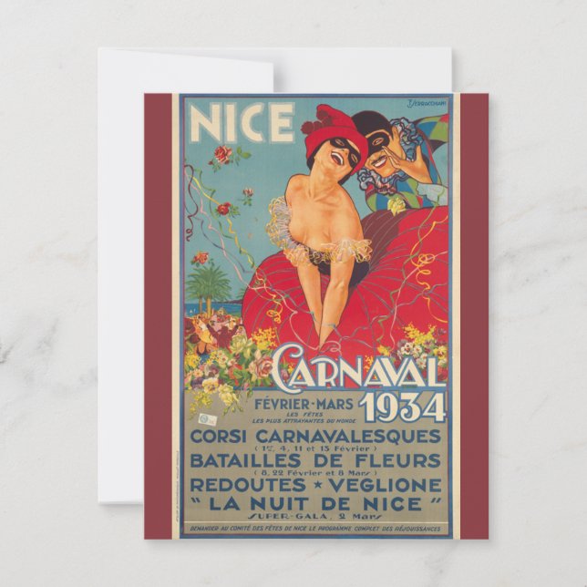 Vintage French Carnival Nice 1934 Card (Front)