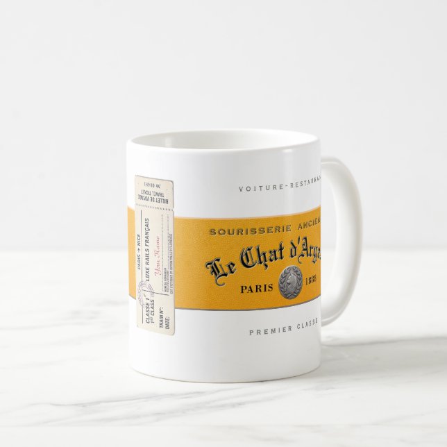 Vintage French Ceramic Mug – Le Chat d'Argent  (Front Right)