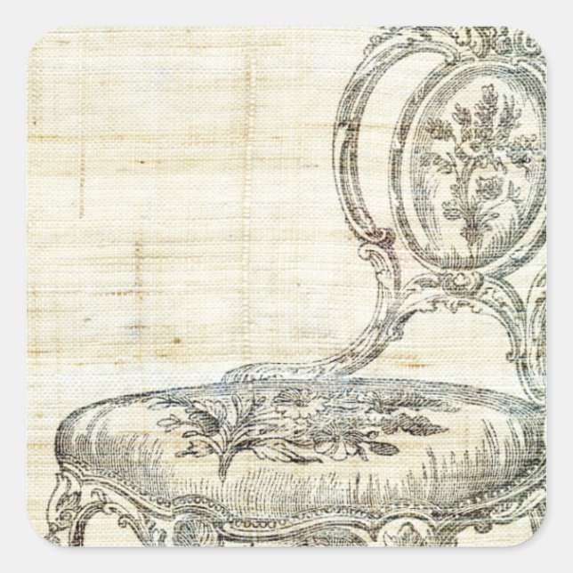 Vintage French Chair Linen 2 Square Sticker (Front)