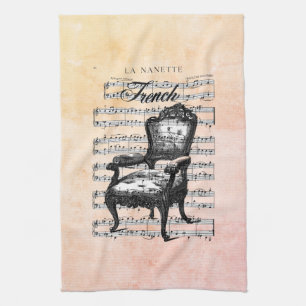 Vintage French Chair & Sheet Music Kitchen Towel