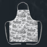 Vintage French Chariot of Dawn Toile de Jouy-Grey Apron<br><div class="desc">Beautifully reconstructed seamless vintage French toile de jouy pattern inspired by Guido Reni's sculpture Le Char de L'Aurore ca 1790 copperplate engraving on textile. This intricate pattern features scenes of Greek gods and goddesses,  temples,  exotic animals,  mythical sea creatures and fantasy landscapes. Strap colour is customizable.</div>