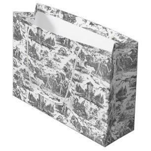 Vintage French Chariot of Dawn Toile de Jouy-Grey Large Gift Bag
