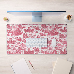 Vintage French Chariot of Dawn Toile de Jouy-Pink Desk Mat