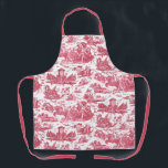Vintage French Chariot of Dawn Toile de Jouy-Red Apron<br><div class="desc">Beautifully reconstructed seamless vintage French toile de jouy pattern inspired by Guido Reni's sculpture Le Char de L'Aurore ca 1790 copperplate engraving on textile. This intricate pattern features scenes of Greek gods and goddesses,  temples,  exotic animals,  mythical sea creatures and fantasy landscapes. Strap colour is customizable.</div>