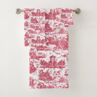 Vintage French Chariot of Dawn Toile de Jouy-Red