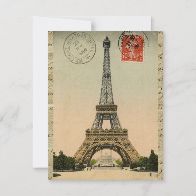 Vintage French Chic Eiffel Tower Paris Postcard (Front)