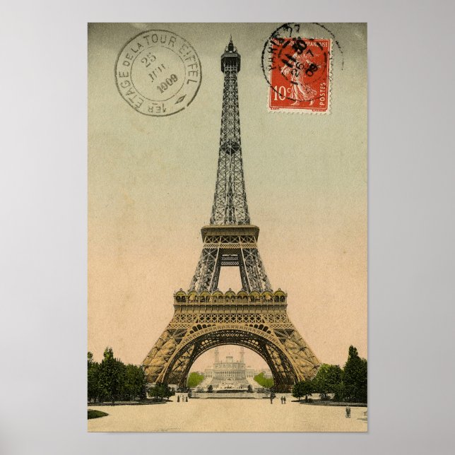 Vintage French Chic Eiffel Tower Paris Postcard Poster (Front)