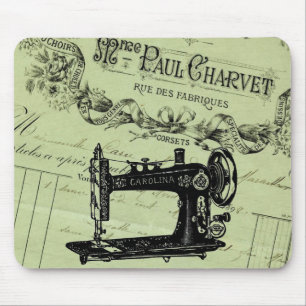 Vintage French Chic Sewing machine Mouse Pad