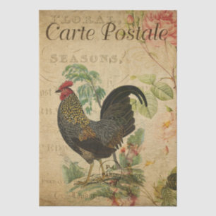 Vintage French Chicken Decoupage Postcard Tissue Paper