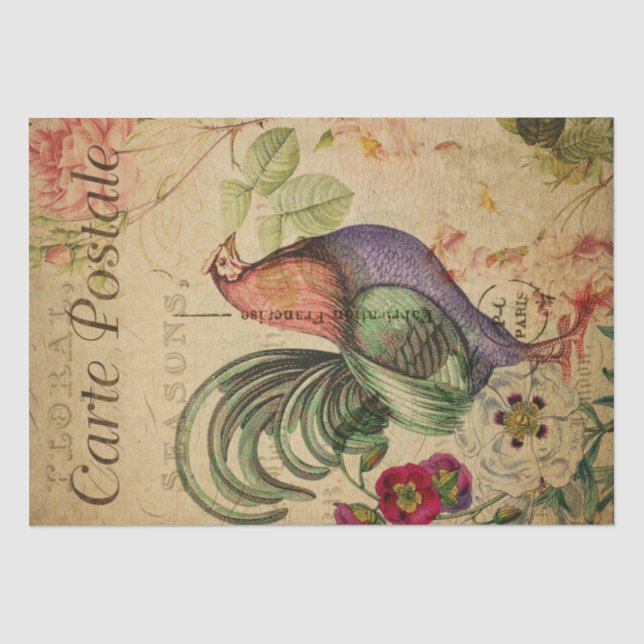 Vintage French Chicken Decoupage Postcard Tissue Paper (Front)