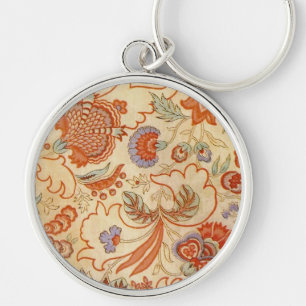 Vintage French Chintz Floral Antique Terracotta Keychain