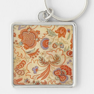 Vintage French Chintz Floral Antique Terracotta Keychain