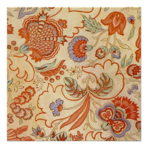 Vintage French Chintz Floral Antique Terracotta Poster