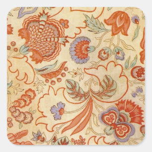Vintage French Chintz Floral Antique Terracotta Square Sticker