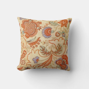Vintage French Chintz Floral Antique Terracotta Throw Pillow