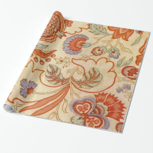 Vintage French Chintz Floral Antique Terracotta Wrapping Paper