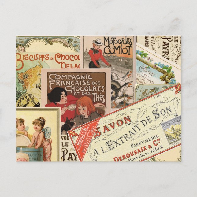 Vintage French Chocolate Advertisement Collage Postcard (Front)