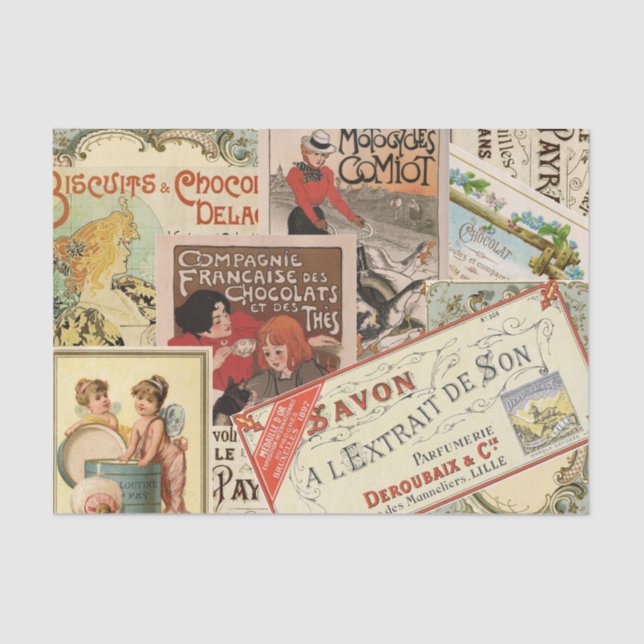 Vintage French Chocolate Advertisement Collage Tissue Paper (Front)