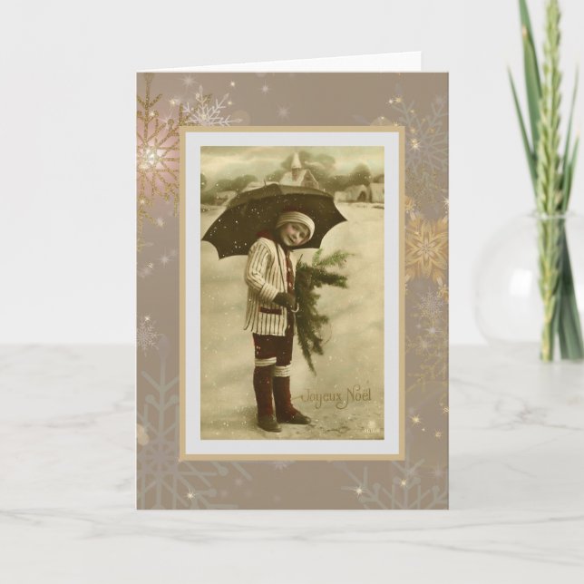 Vintage French Christmas Child Holiday Card (Front)