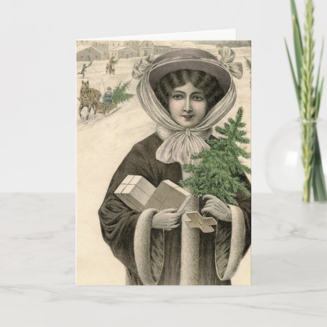 Vintage French Christmas Lady Card (Front)