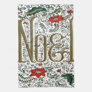 vintage french christmas poinsettia joyeux noel kitchen towel