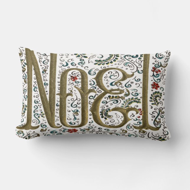 vintage french christmas poinsettia joyeux noel lumbar pillow (Front)