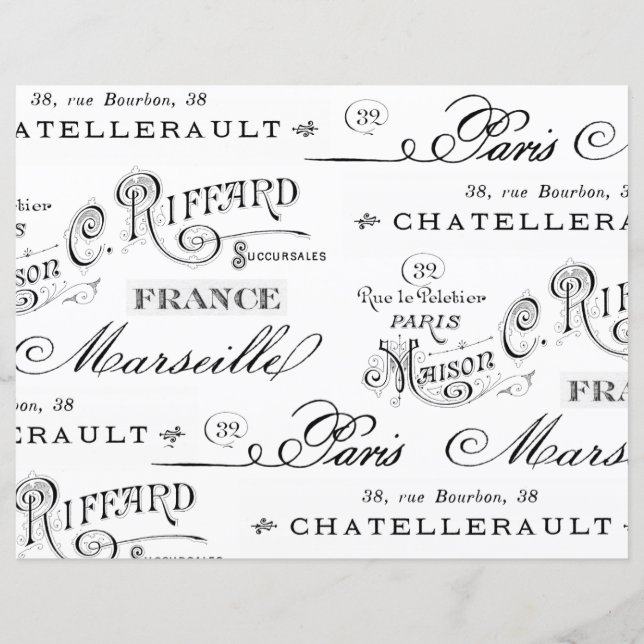 Vintage French City Name Paris Decoupage Scrapbook (Front)