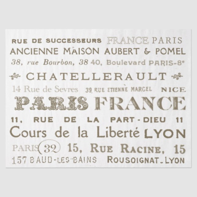 Vintage French City Names Paris Collage Tissue Paper (Front)