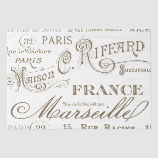 Vintage French City Names Paris Tissue Paper (Front)