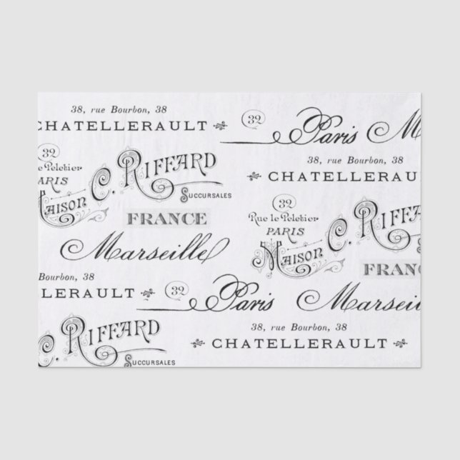 Vintage French City Names Paris Tissue Paper (Front)