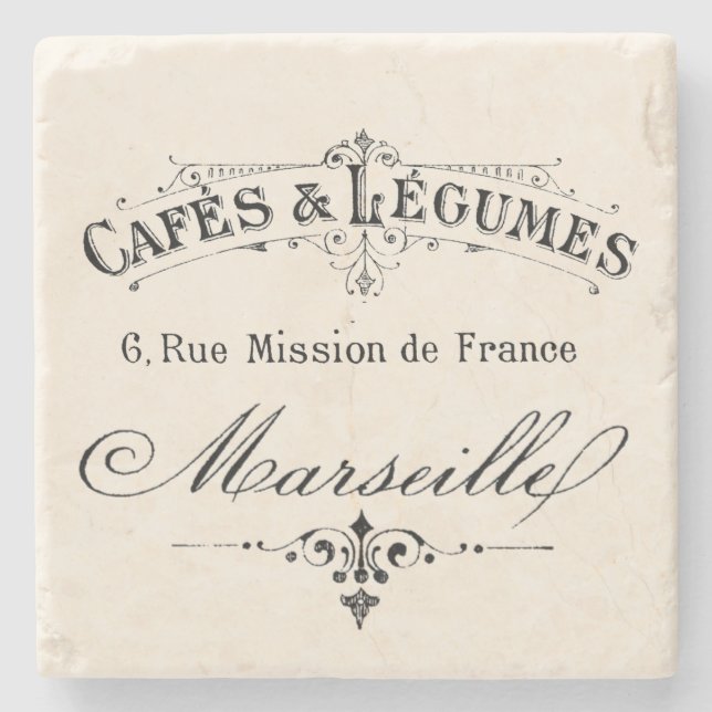 Vintage French Coffee Business Stone Coaster (Front)