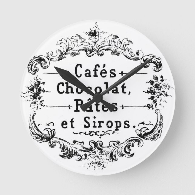 Vintage French Coffee & Chocolate Label Round Clock (Front)